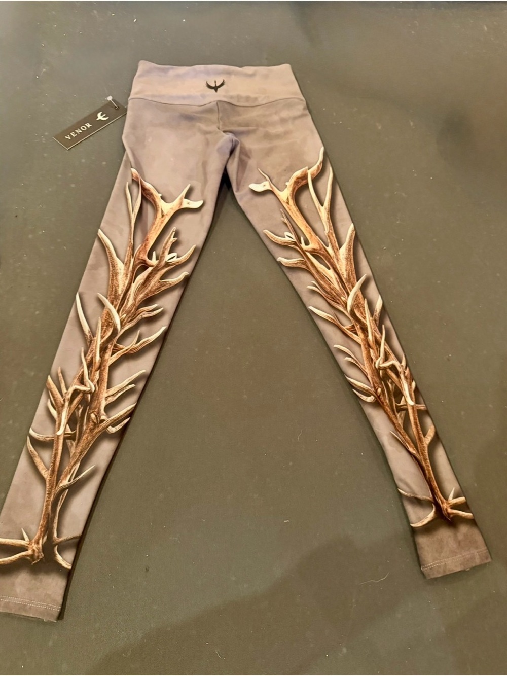 NOR Gray Leggings with Metallic Bronze Antler Design